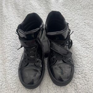 Black Patent Leather High-Top Sneakers